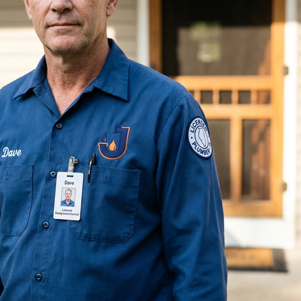 Licensed plumber showing ID badge in Strathmore, CA
