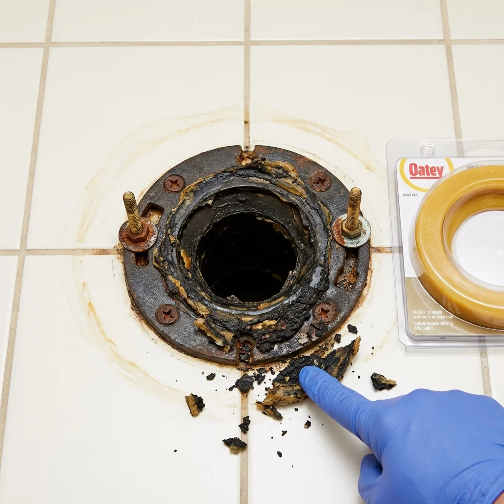 Failed wax ring showing water seepage at the base of a toilet in a Strathmore, CA home