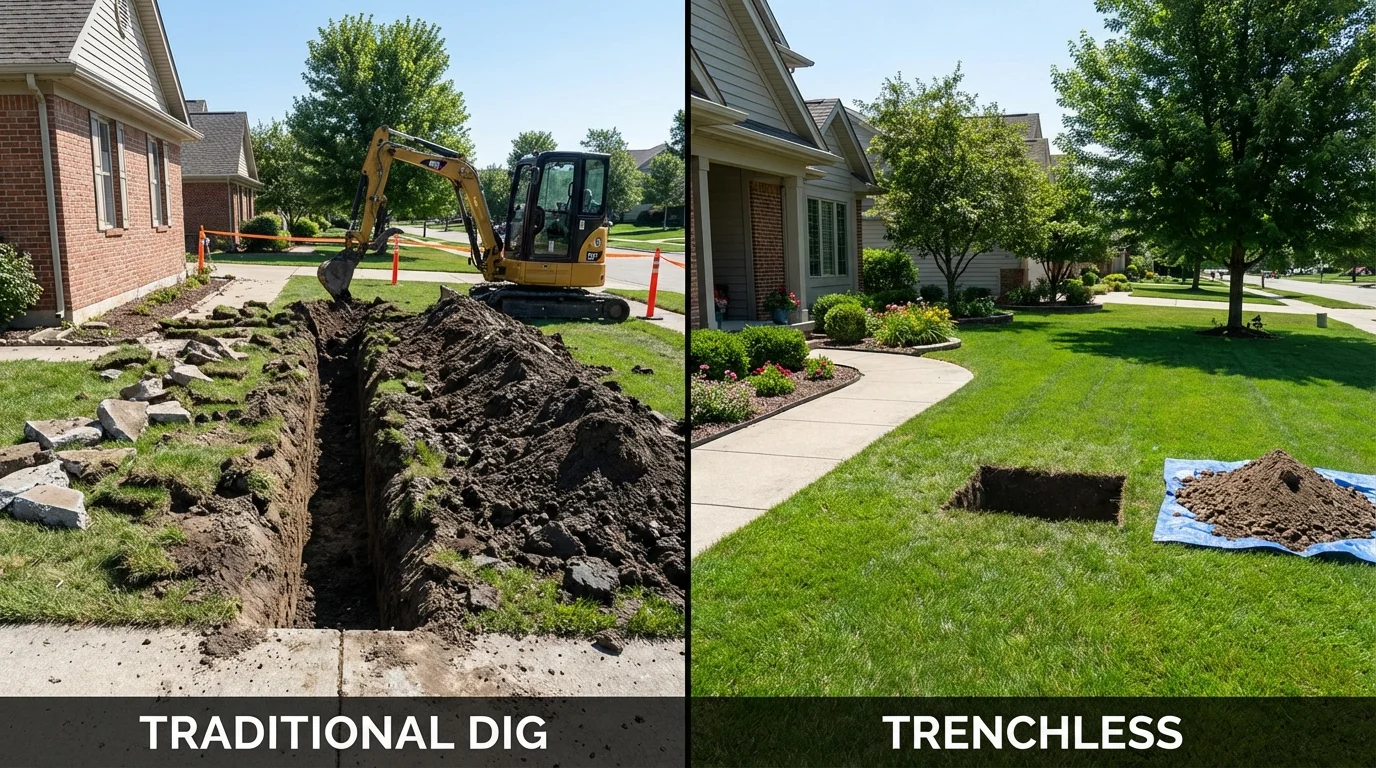 Trenchless sewer repair with minimal yard damage versus traditional excavation in Strathmore, CA